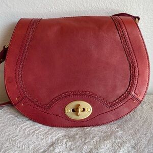 Sigrid Olsen Red Leather Saddle Crossbody with Gold Turn-Lock